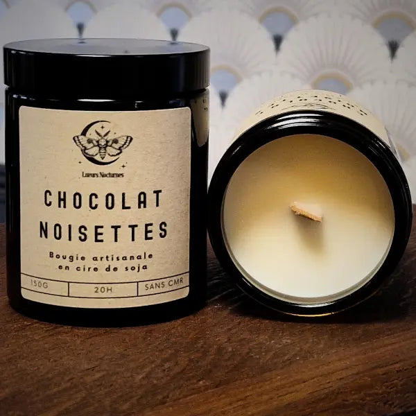Bougie mèche en bois Chocolat Noisettes - Lueurs Nocturnes