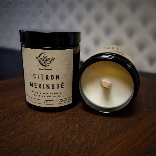 Bougie mèche en bois Citron Meringué - Lueurs Nocturnes